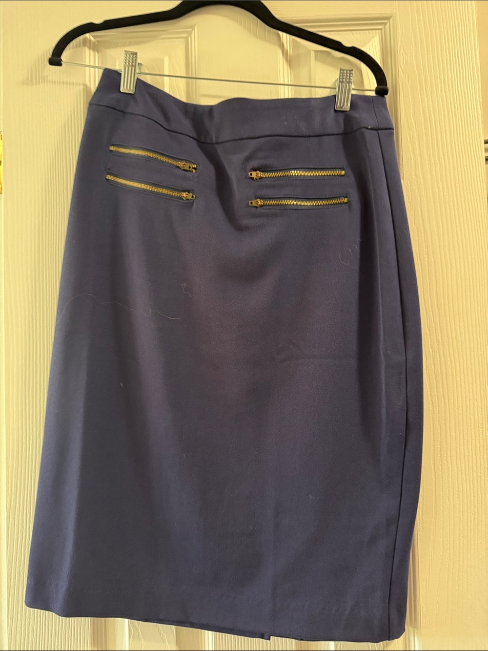 Navy Pencil Skirt with Gold Zip Accent